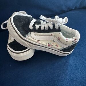 Vans Black and White Floral Kids Sneakers